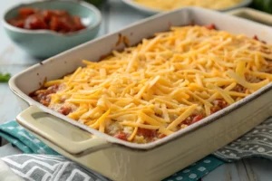 Ready to bake chicken broccoli rice casserole.