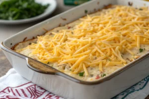 Ready to bake chicken broccoli rice casserole.