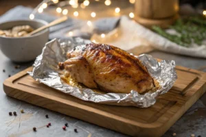 Resting the chicken to make it tender and juicy.