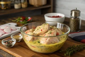 Making chicken tender with yogurt marinade.