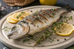 Perfectly grilled branzino, showcasing its flaky white meat