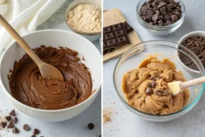 Preparing brownie and cookie layers to assemble a brookie