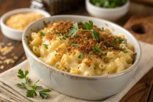  Creamy mac and cheese with breadcrumbs and herbs 