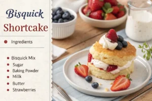 Finished Bisquick shortcakes with berries and cream.