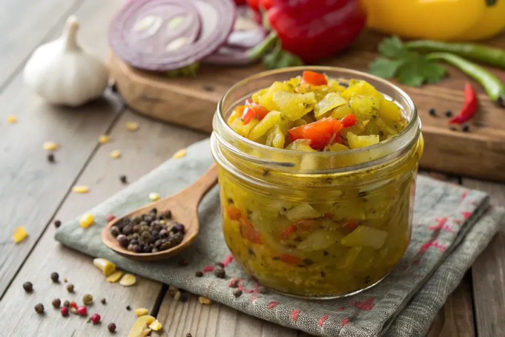 Homemade Southern Chow Chow recipe in a jar