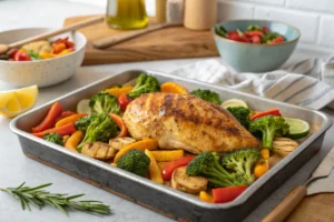 Baked chicken breast and vegetables