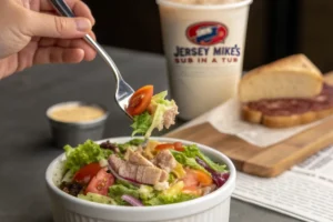 Close up shot of a hand using a fork getting a portion of a Sub in a tub