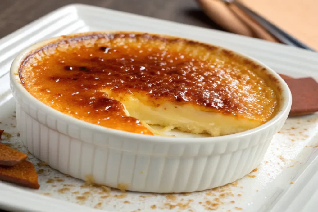 What is the secret of crème brûlée? Kitchen torch caramelizing sugar on crème brûlée