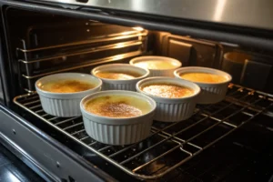 Kitchen torch caramelizing sugar on crème brûlée