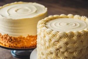 Buttercream is made with butter, powdered sugar, and vanilla extract, resulting in a soft texture.