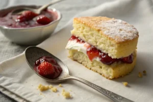 What is the difference between shortcake and biscuits? Tender crumb of a shortcake, cross-section view