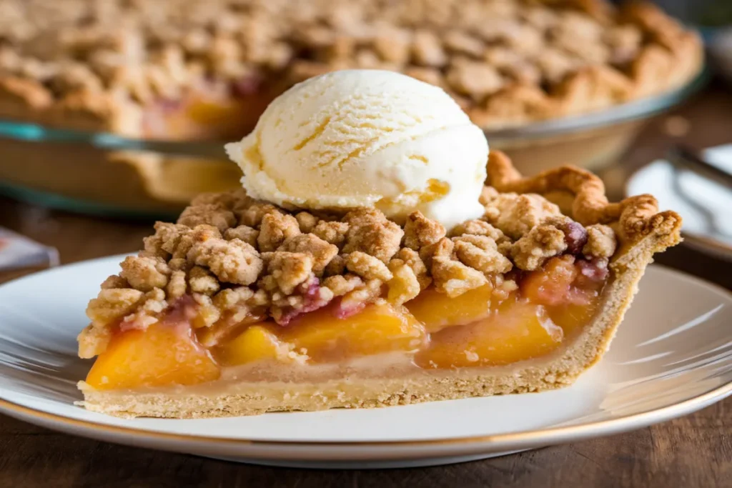 Healthy peach crumble with oats as a topping.