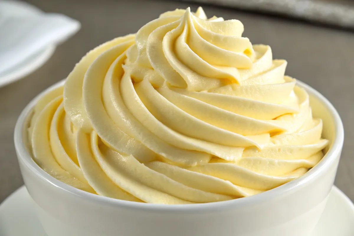 Incorporating butter into whipped meringue to make julia child buttercream recipe, with a soft and smooth texture.