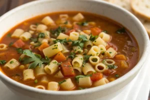 Ditali pasta in a hearty soup