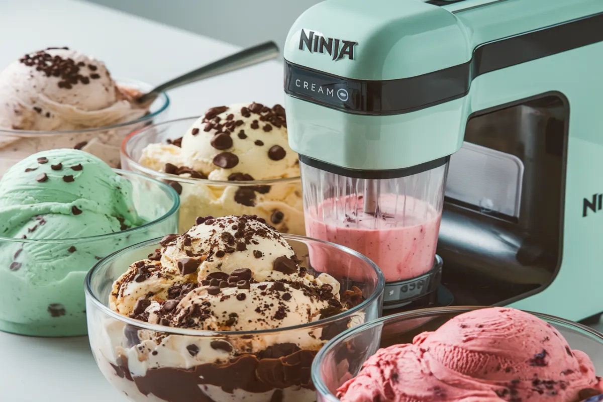 A variety of Ninja Creami recipes, including creamy ice cream, sorbet, and gelato, made with fresh ingredients and vibrant flavors.