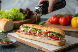 Making a sub with oil and vinegar, Mike's Way.