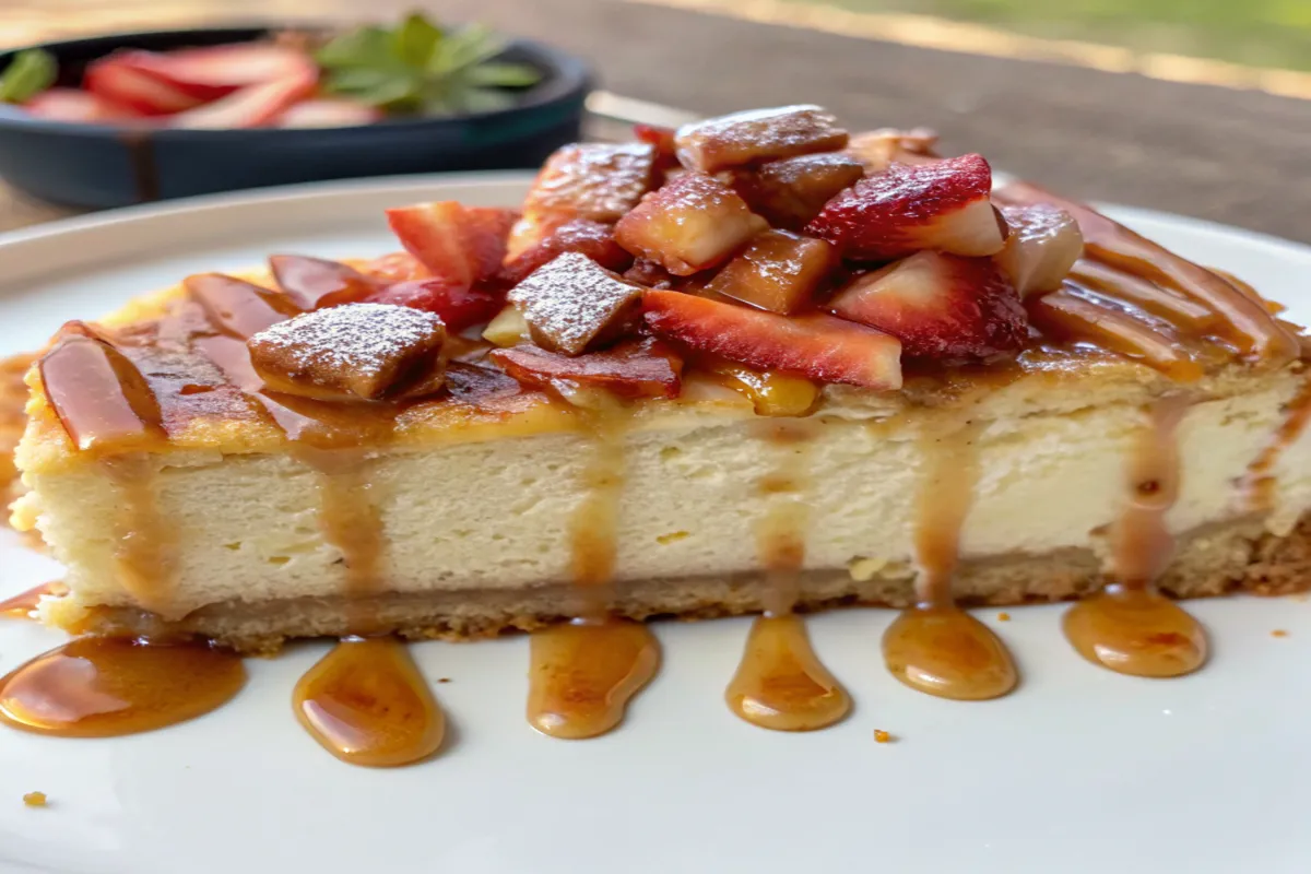 Churro cheesecake slices on a wooden board with cinnamon sugar