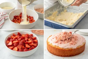 step by step of Strawberry Crunch Cake