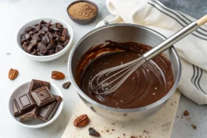  Melting dark chocolate in a double boiler for Dubai chocolate bar recipe