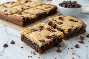 Layered brookie with fudgy brownie and cookie dough layers