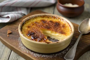 Side-by-side comparison of French crème brûlée and an Italian custard dessert.