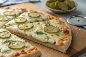 Pickle pizza flavor close-up.