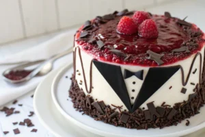 Making your own tuxedo cake.