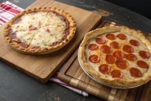 Round pizza pie and pie comparison