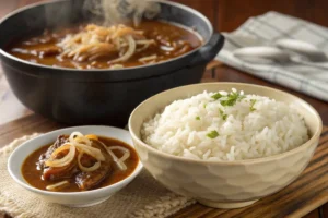 French onion soup rice in an airtight container ready to store