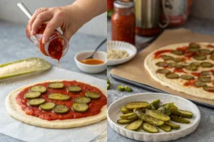 Adding pickles to a pickle pizza