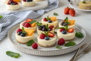 A serving of cottage cheese cheesecake bites on a platter.